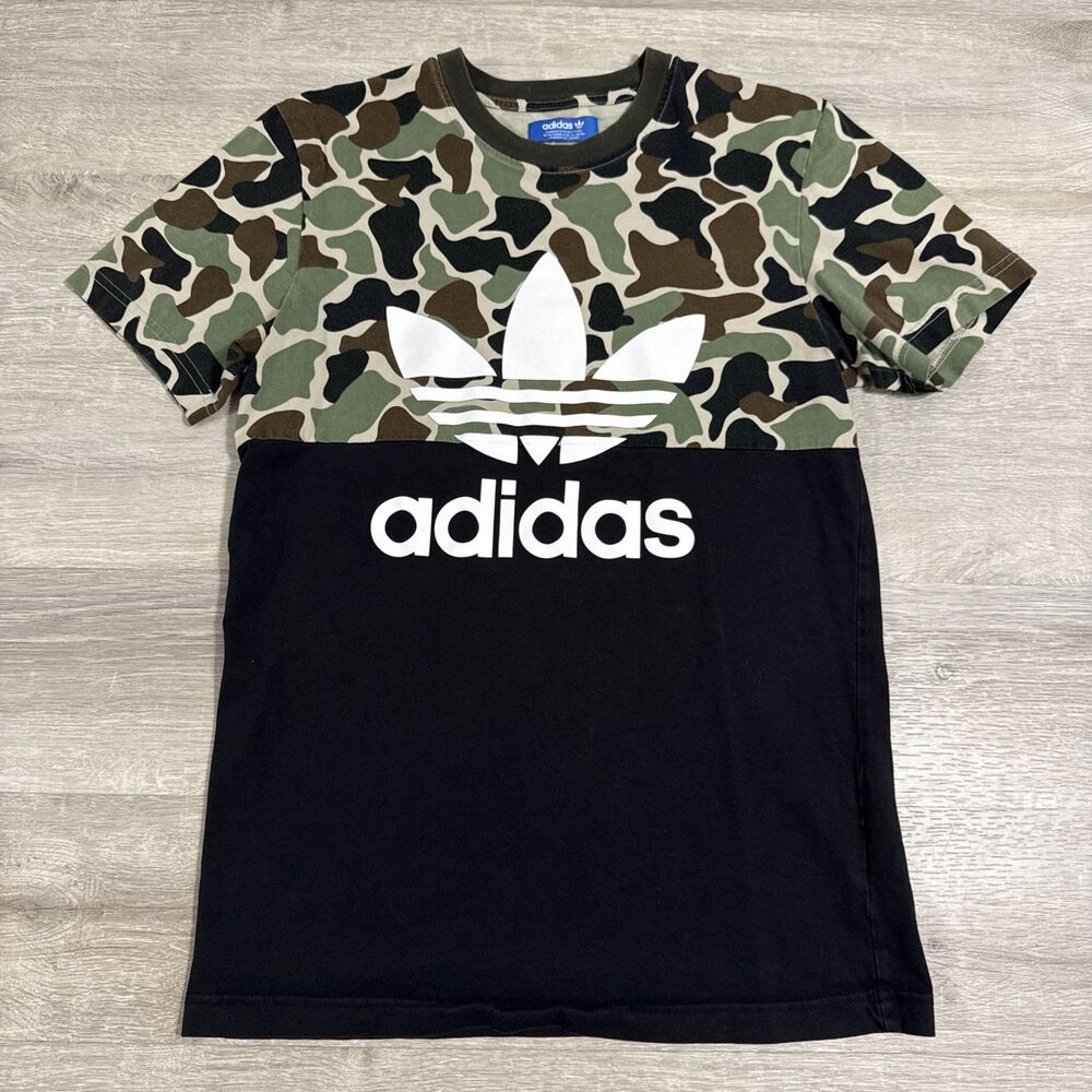 Adidas Shirt Men’s Small Camo Trefoil Logo Black Camouflage Tee Cotton 2017
